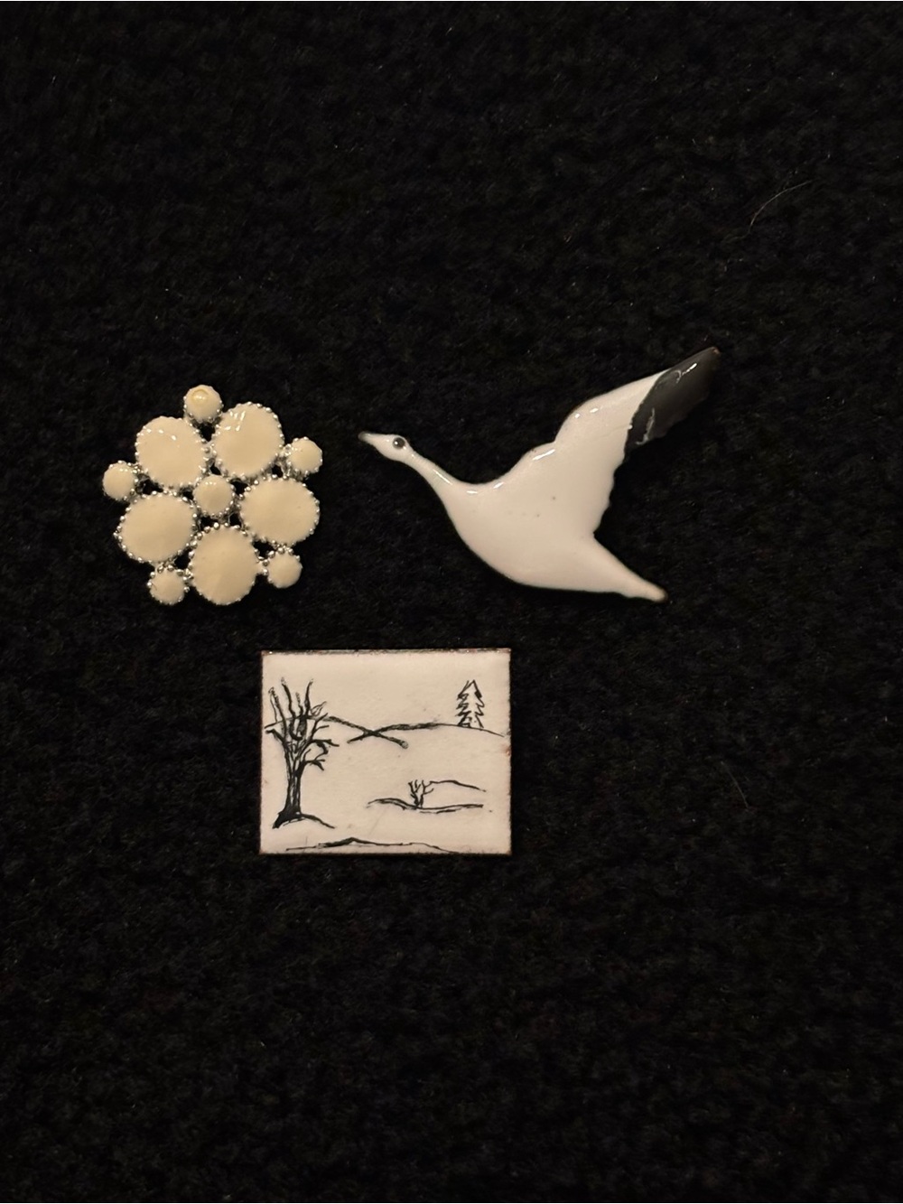 Vintage Enamel Brooch Lot 3pc Including Signed Diane Marier 82 Landscape